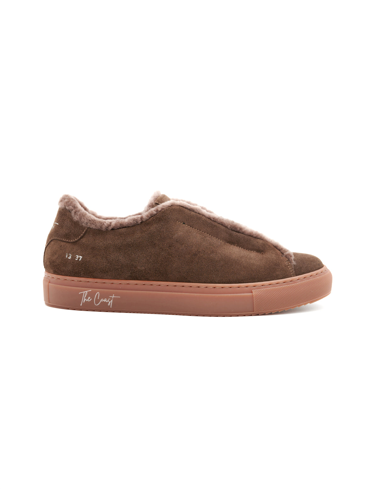 Beni Slip-In Sneaker in dunkelbraunem Wildleder, seitliche Ansicht