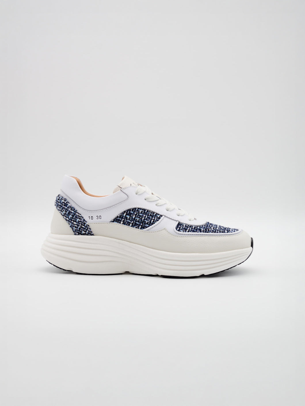 Sophia Runner Sneaker Damen Blau Offwhite Seitenansicht Tweed Leder Kombination