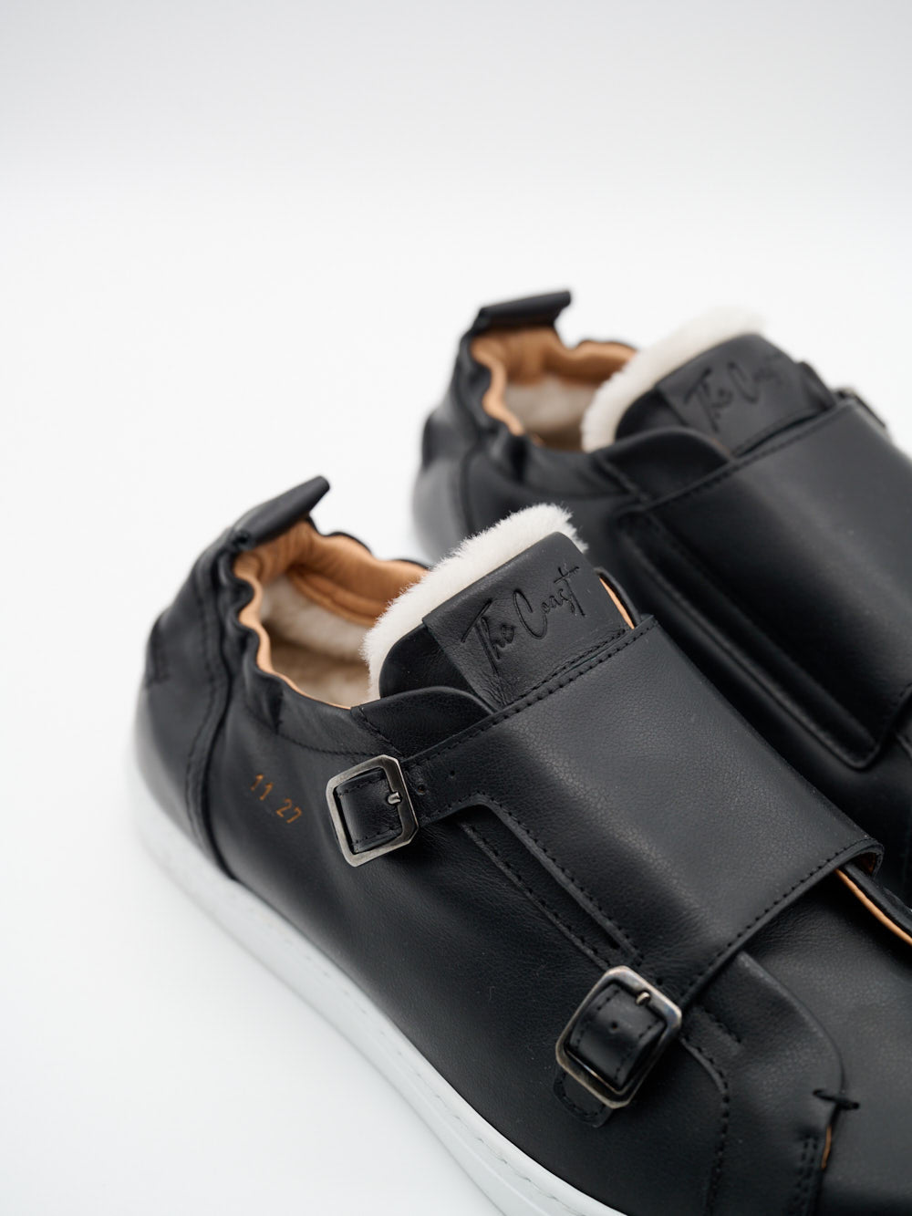 Beni Monk Sneaker Detail Doppel-Schnallen Leder Schwarz