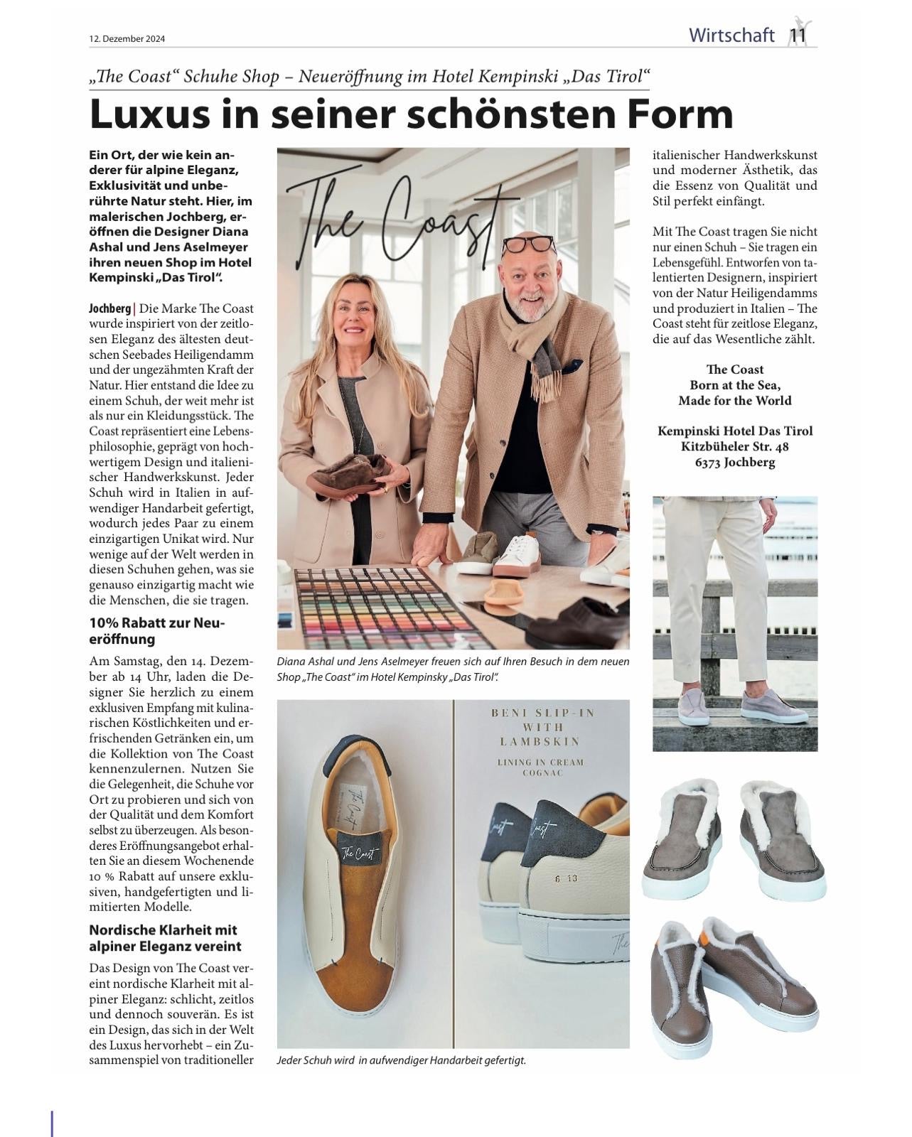 The Coast Shoes Presseartikel Designer Schuhe Kempinski Das Tirol in Jochberg/Kitzbühel