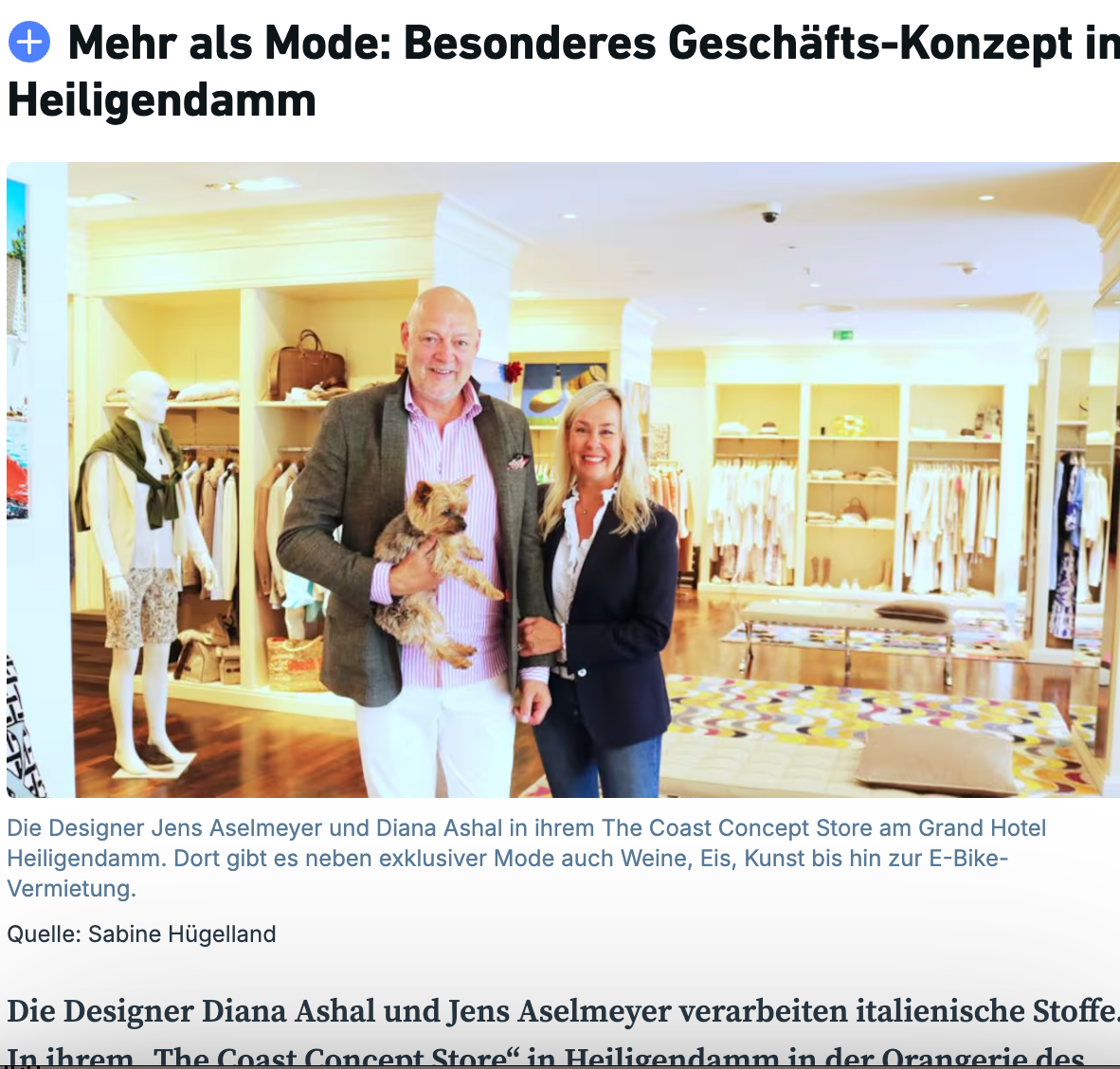 The Coast Designer Diana Ashal Jens Aselmeyer Concept Store Grand Hotel Heiligendamm Presseartikel Ostsee Zeitung