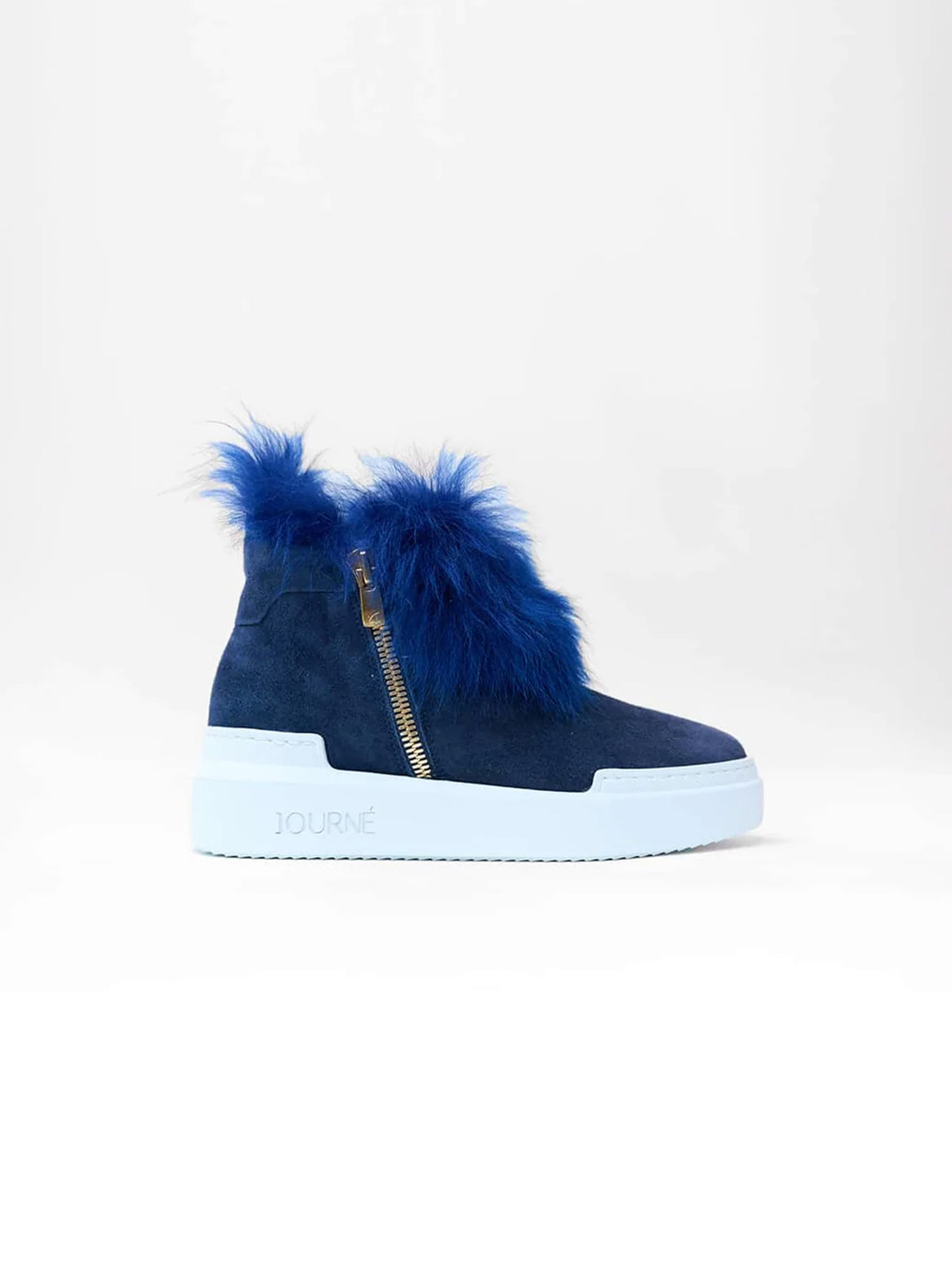 Chelsea-Stiefel Grazia in Dunkelblau mit weißer Gummisohle – Seitenansicht