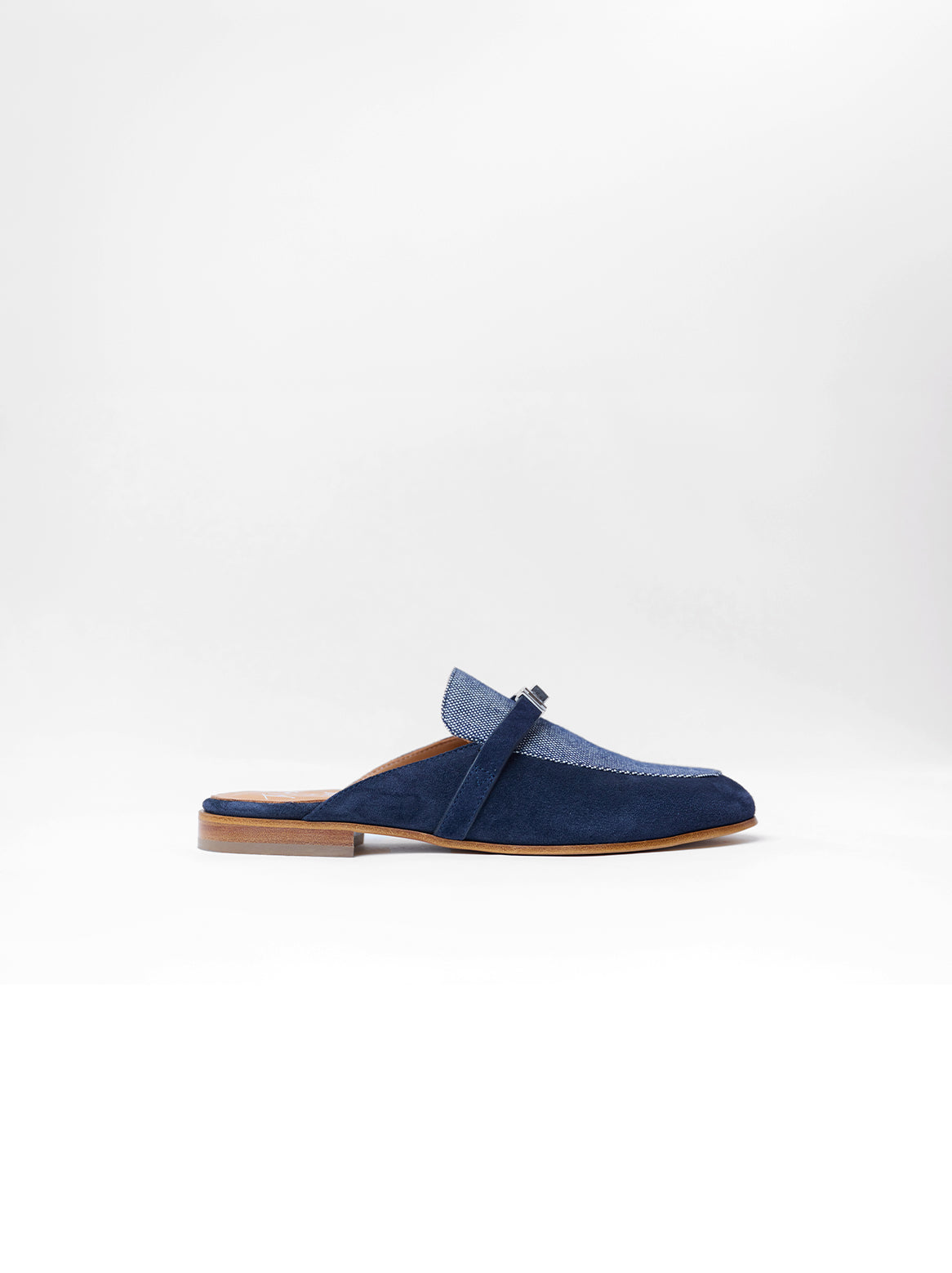 Juliana Damen Slipper aus Velours & Canvas in Dunkelblau – Seitenansicht