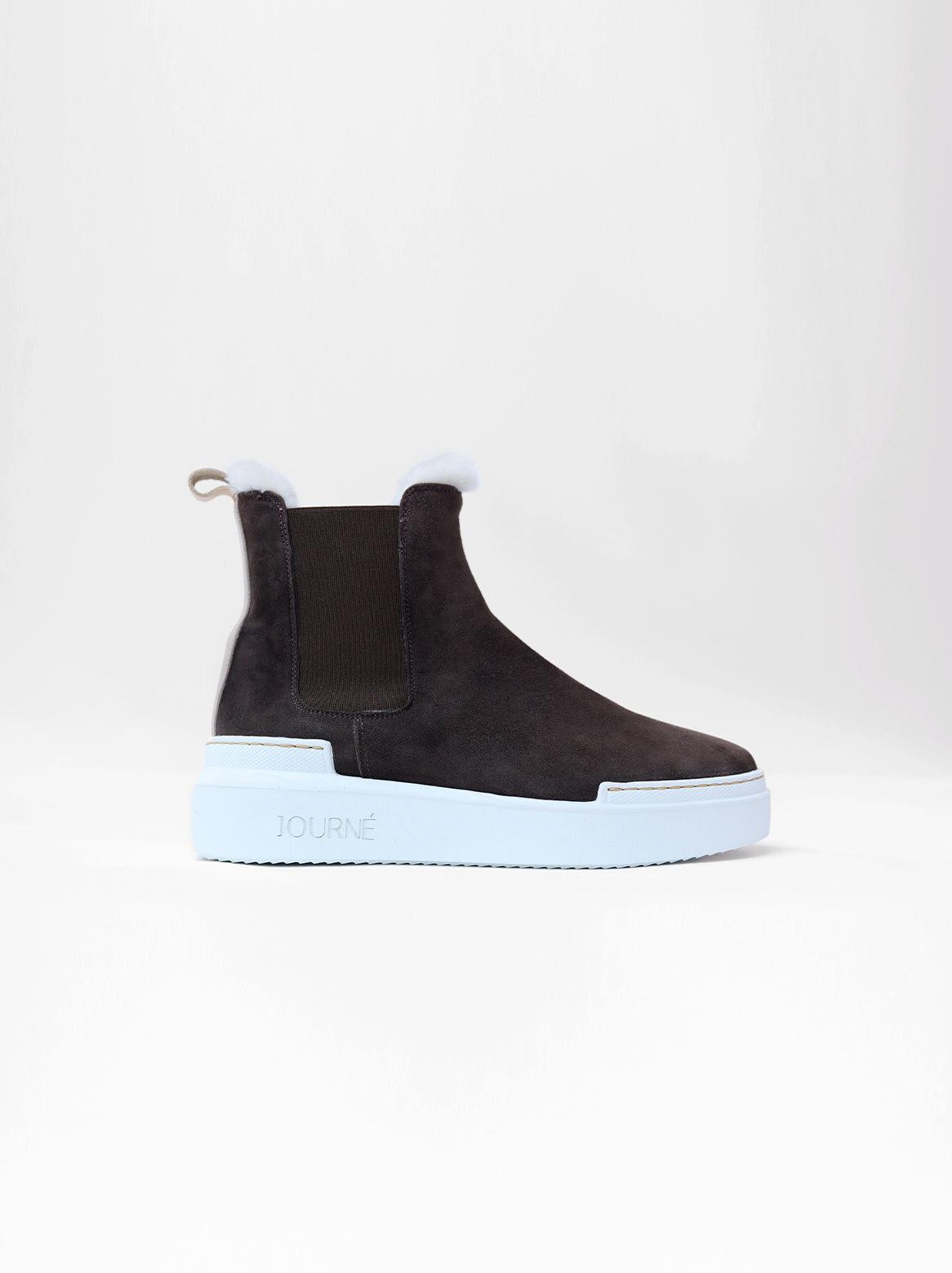Giulia Chelsea Stiefel in Dunkelbraun mit Sneaker-Sohle und Lammfell